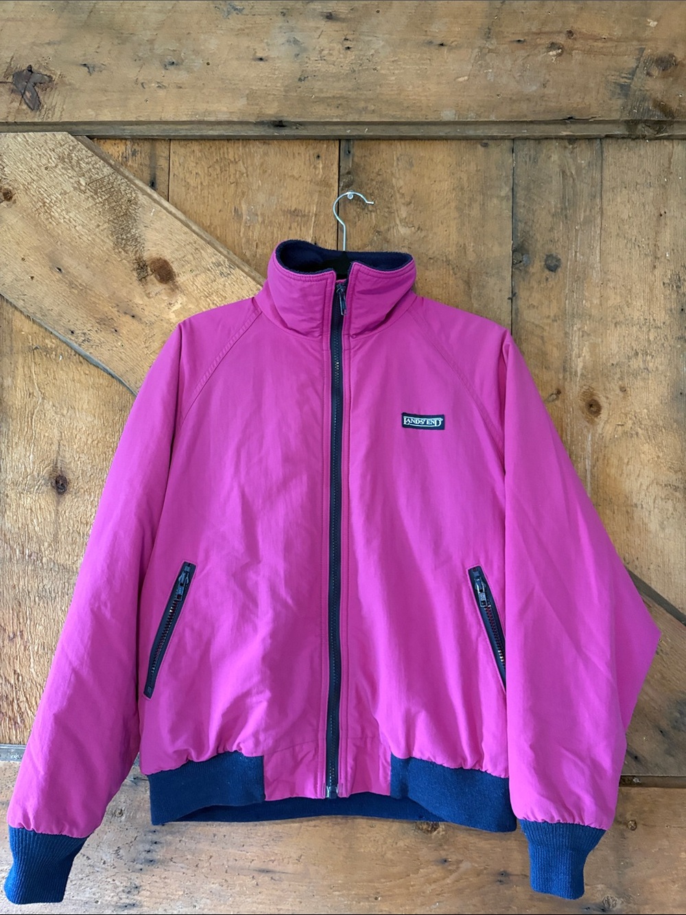 Vintage Lands' End Squall Jacket Pink Fleece Lined Full Zip Medium USA 80s 90s